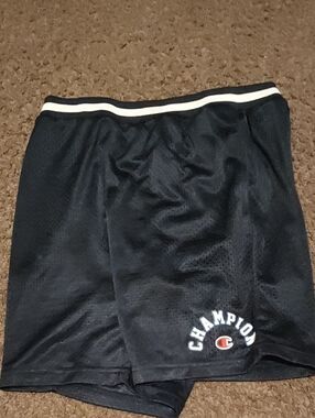 Champion Black Mesh Athletic Shorts with White Waistband Trim